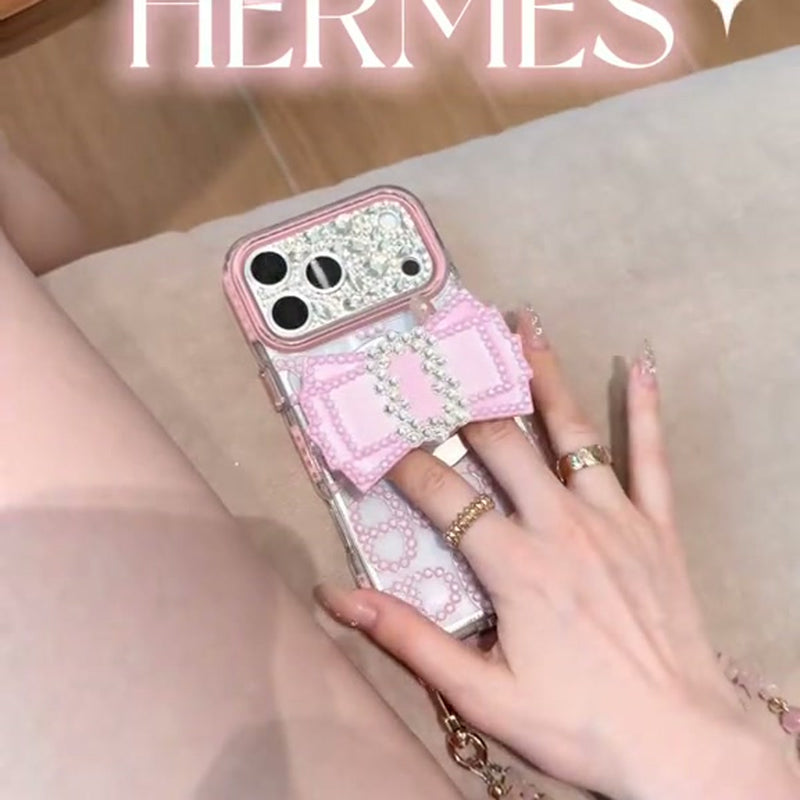 Blush Crystal Bow Chain iPhone Case