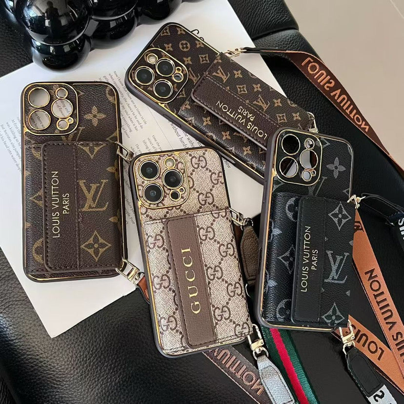 Classic Letter Crossbody Card Holder iPhone Case