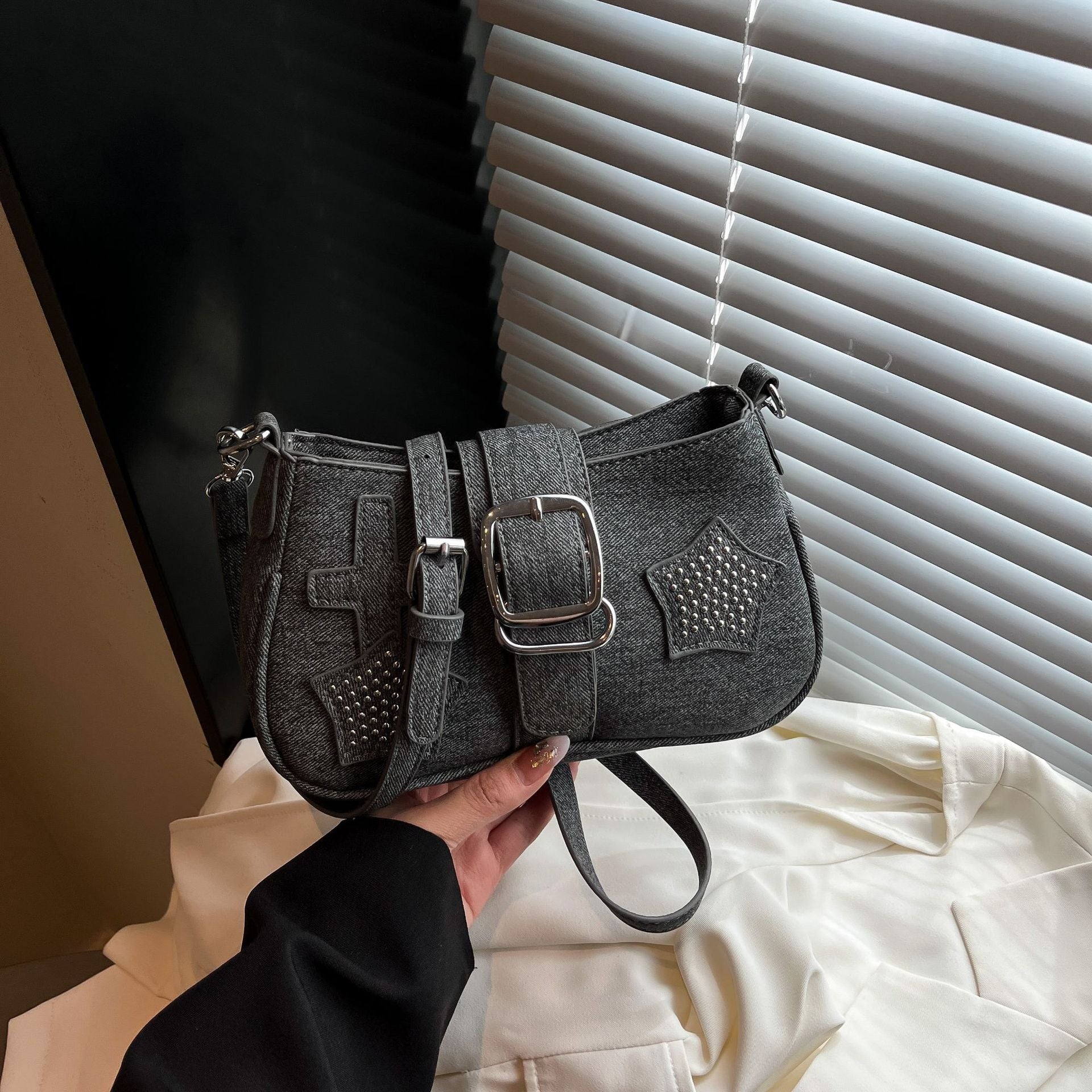 Personalized Denim Star Chain Shoulder Bag for Women