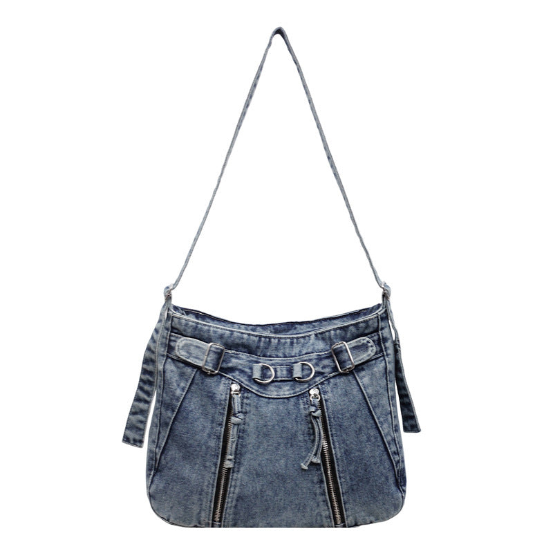 Large Capacity Denim Messenger Bag for Commuting