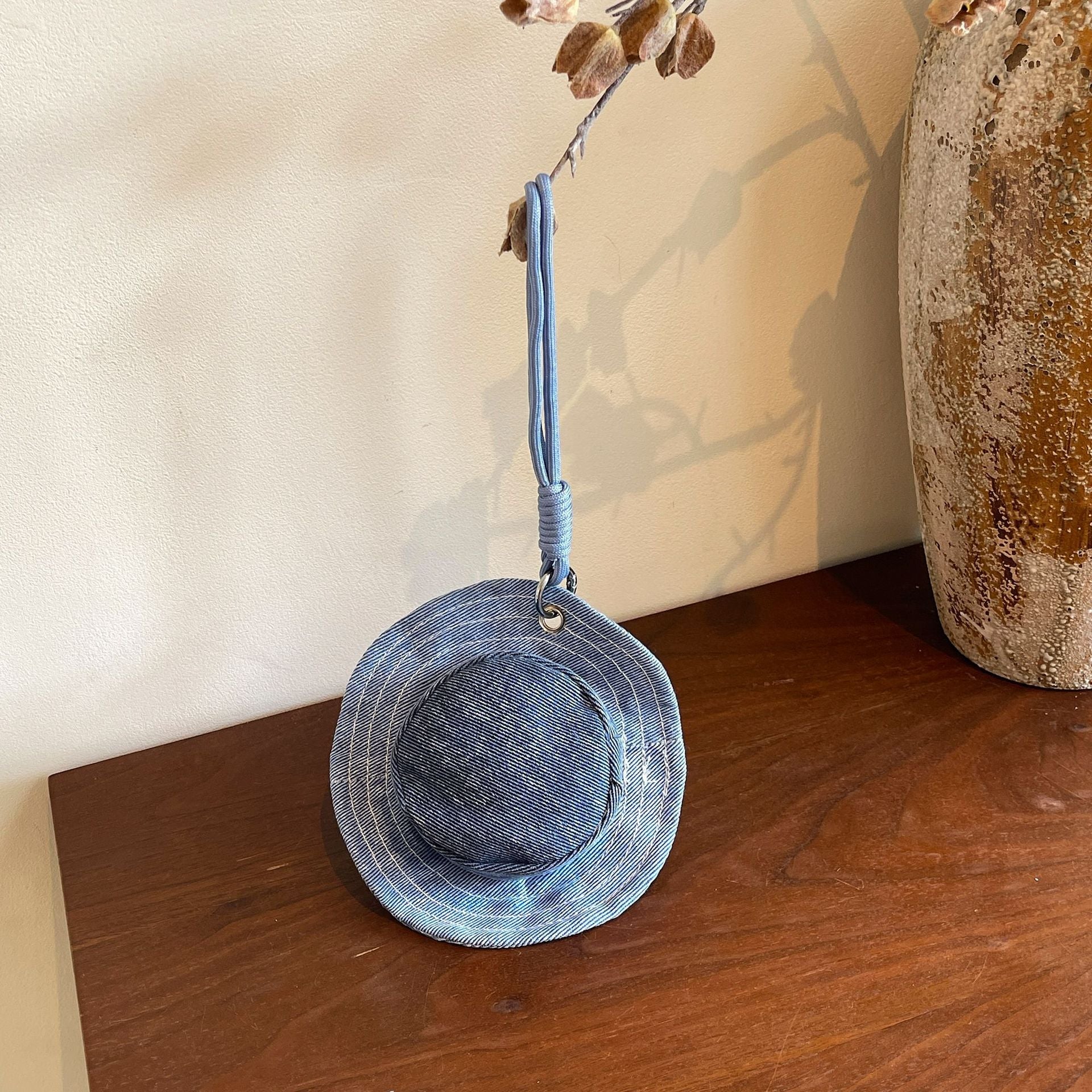 Creative Hat Change Mini Denim Headphones Storage Handbag