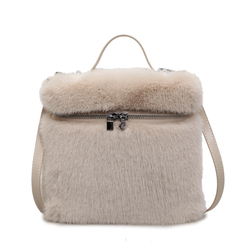 Autumn Winter Commuter Backpack Large Capacity Wool Messenger Bag