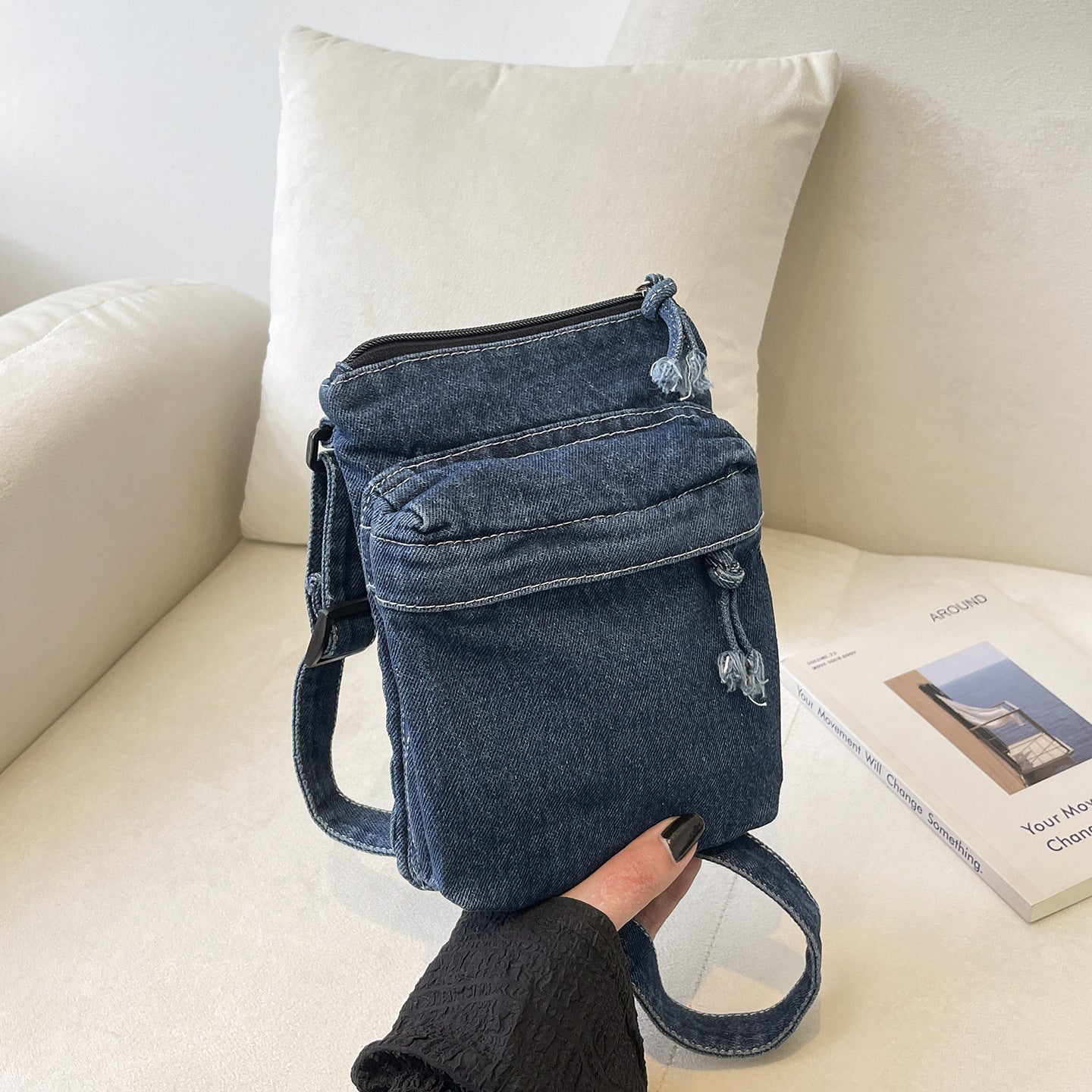 Personalized Washed Denim Messenger Bag