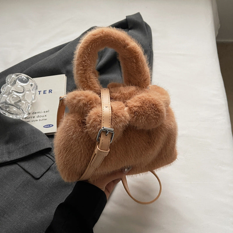 Retro Plush Bow Bag Fluffy Fashion Messenger Bag