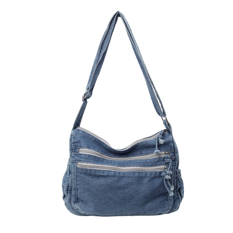 Plaid Denim Shoulder Bag for Women Spring Summer Large-Capacity Messenger Bag