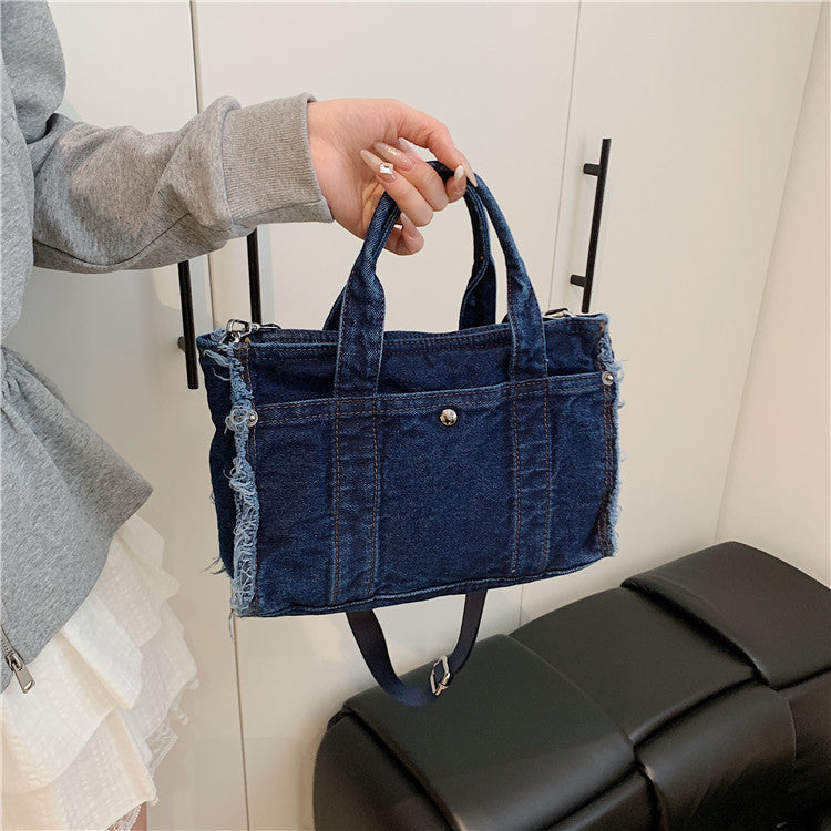 Denim Messenger Bag Large Capacity Casual Commuter Tote