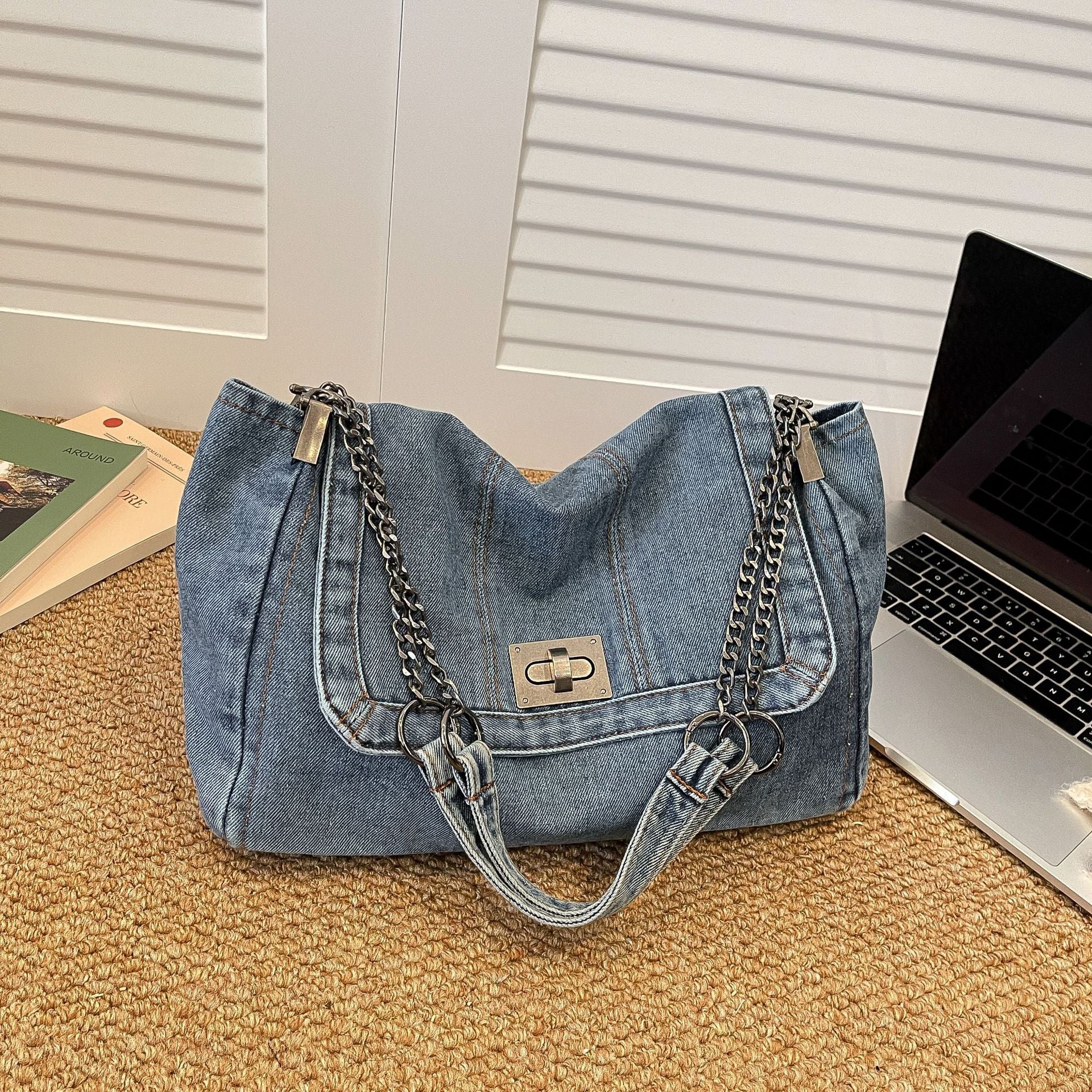 Denim Canvas Tote Bag Retro Commuter Shoulder Bag