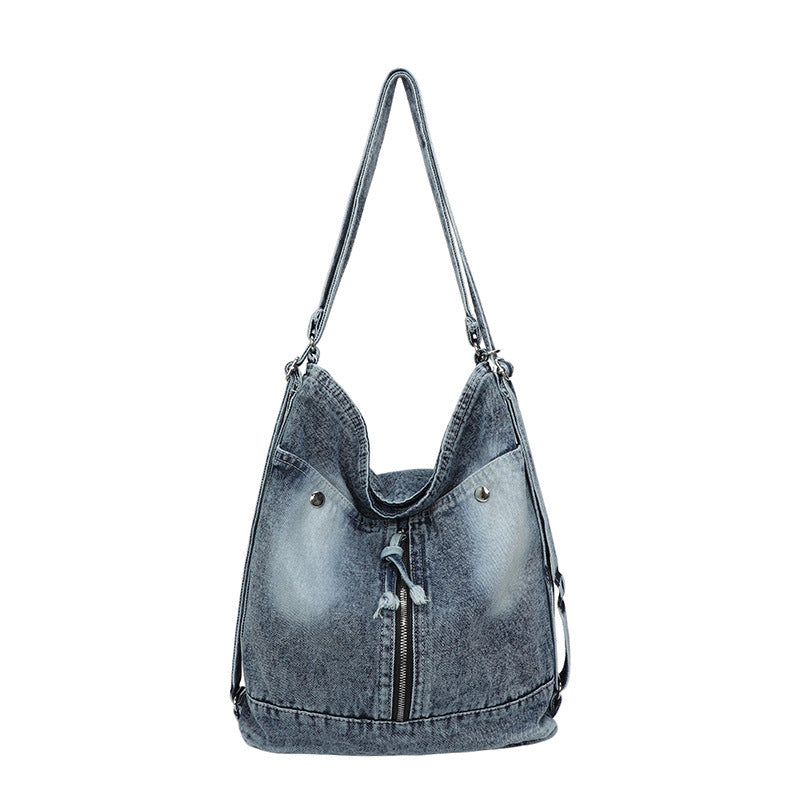 Large-Capacity Denim Backpack Daily Commuting Tote Bag