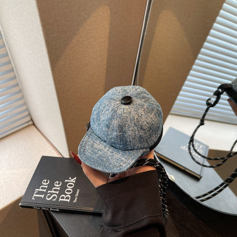 Denim Baseball Cap Messenger Bag with Earphones Storage