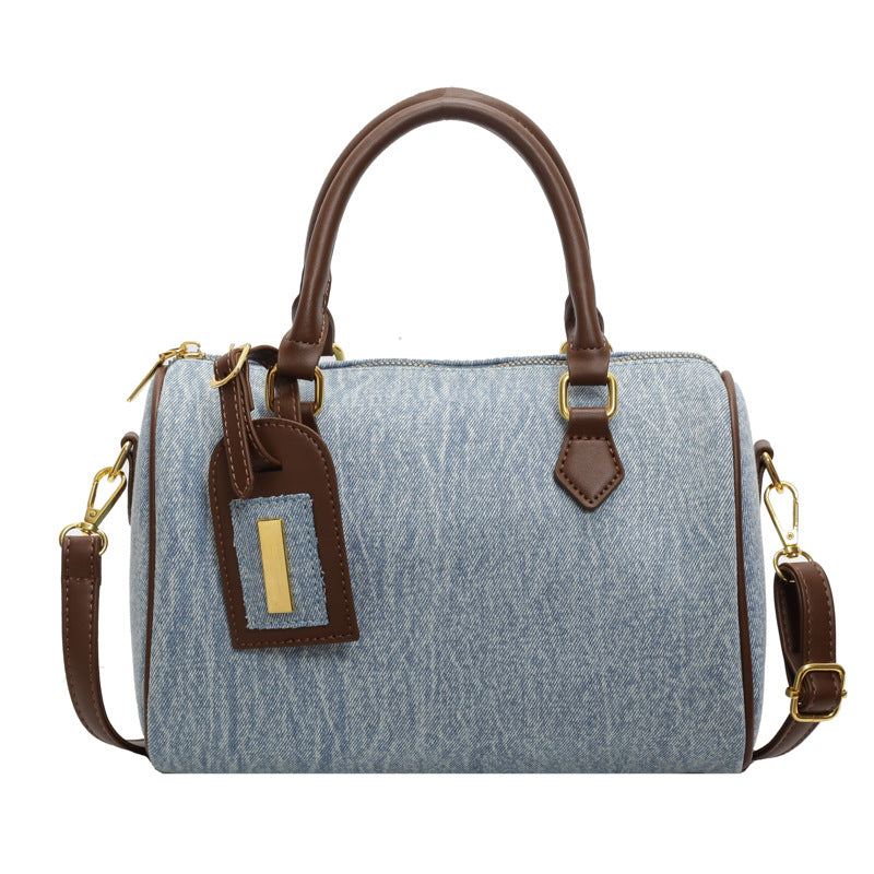 Vintage Boston Bag Denim Commuter Tote Women's Shoulder Crossbody
