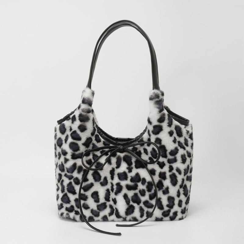 Leopard Print Plush Tote Bag for Women Light Luxury Commuter Bag