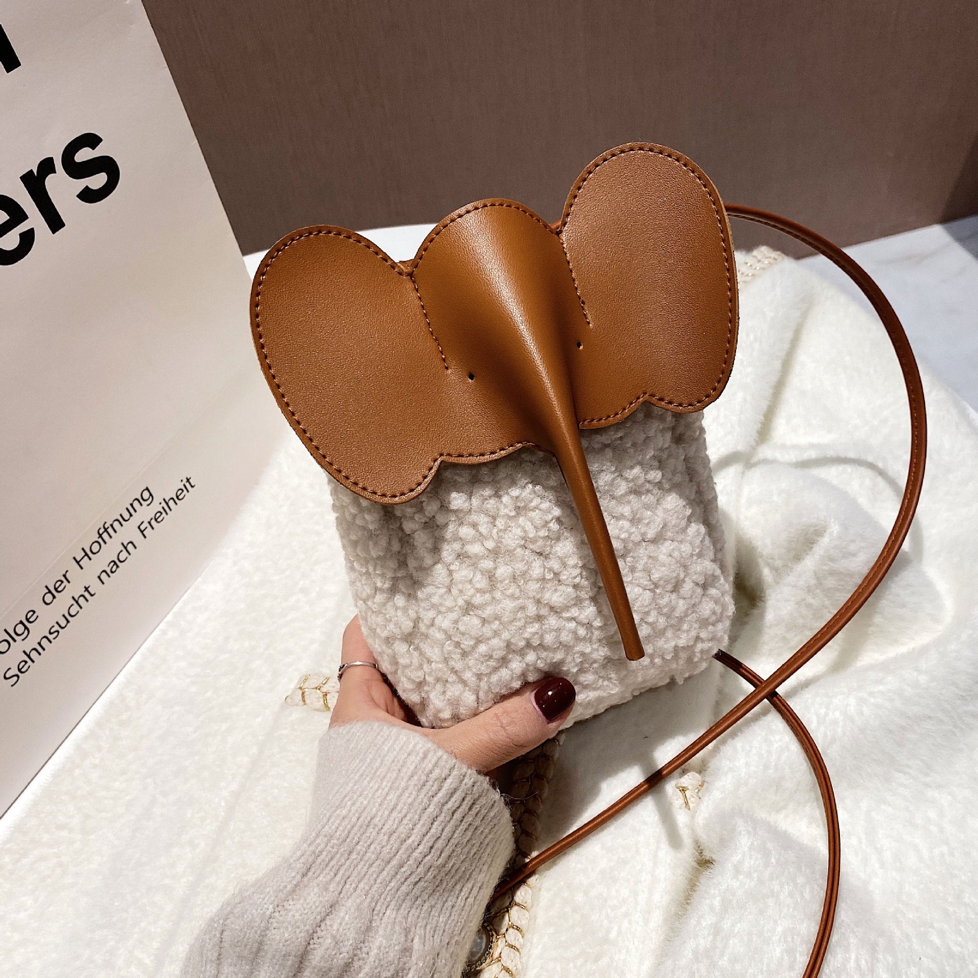 Lamb Wool Splicing Small Square Bag Fashion Messenger Bag