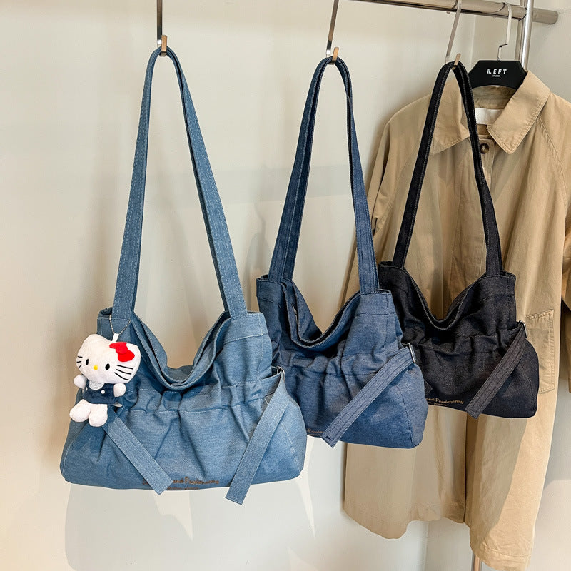 Large Capacity Denim Shoulder Bag for Daily Use