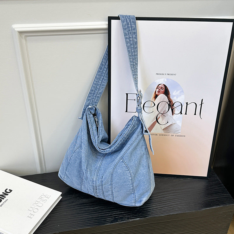 Retro Denim Croissant Messenger Bag Large Capacity Thickened Fabric