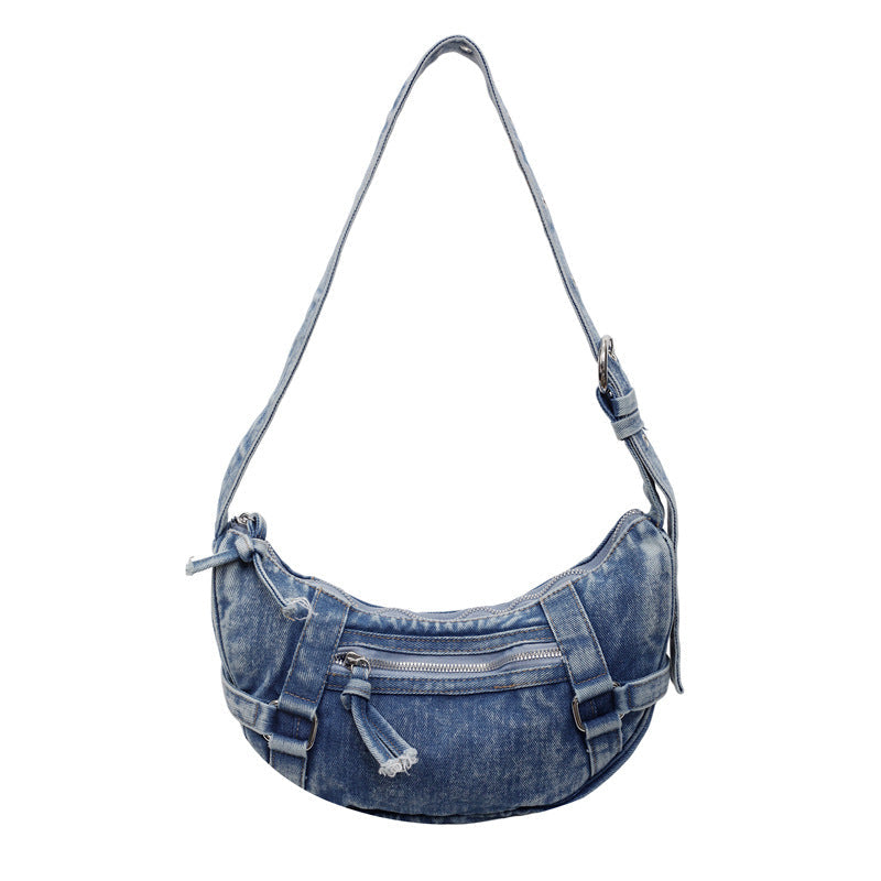 Matin Kim Denim Messenger Bag Retro Wash Crescent Shoulder Bag Women