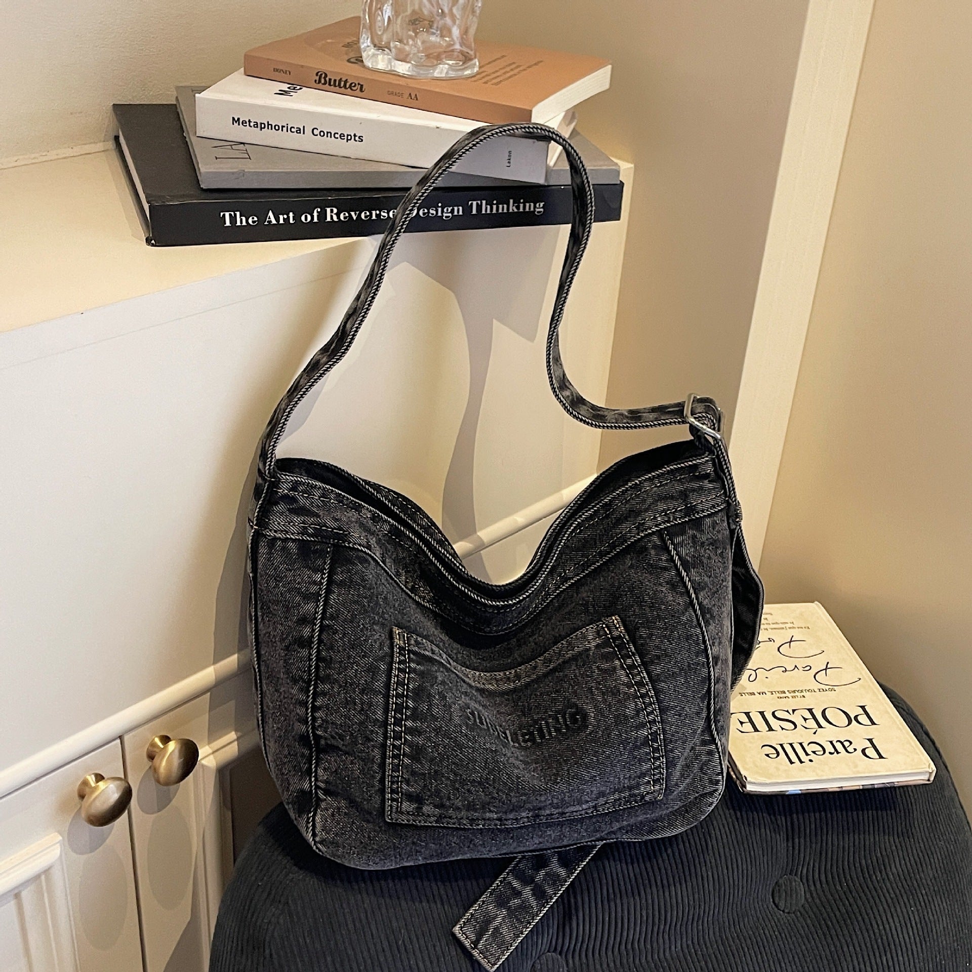 Large Capacity Denim Commuter Tote Bag