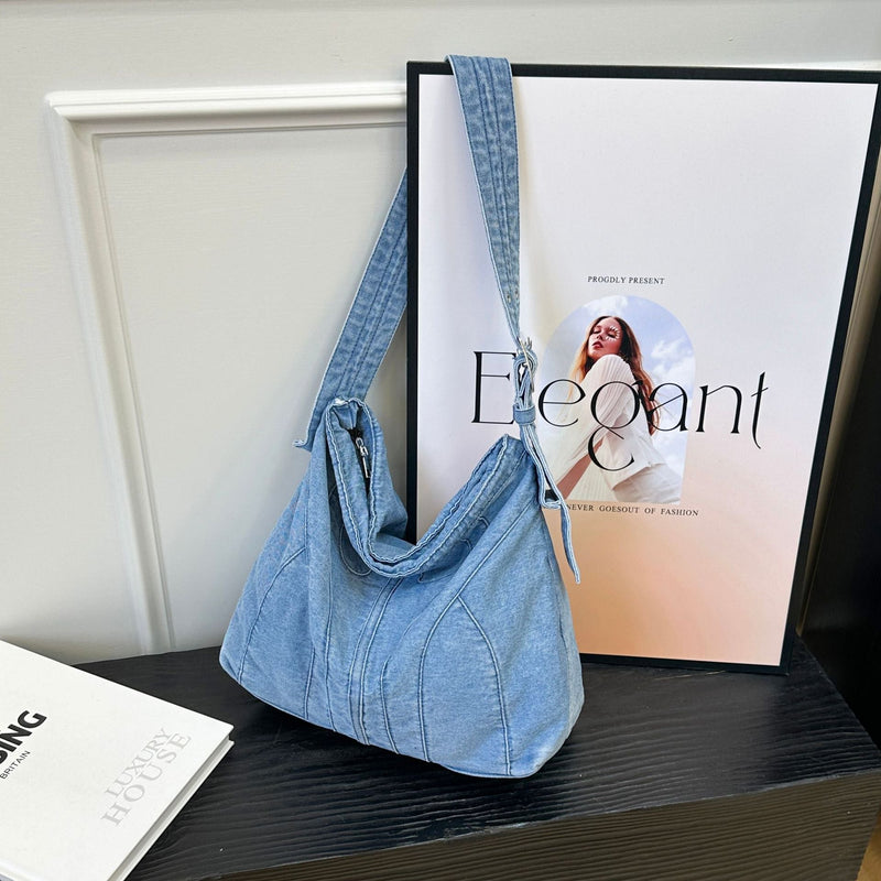 Retro Denim Croissant Messenger Bag Large Capacity Thickened Fabric
