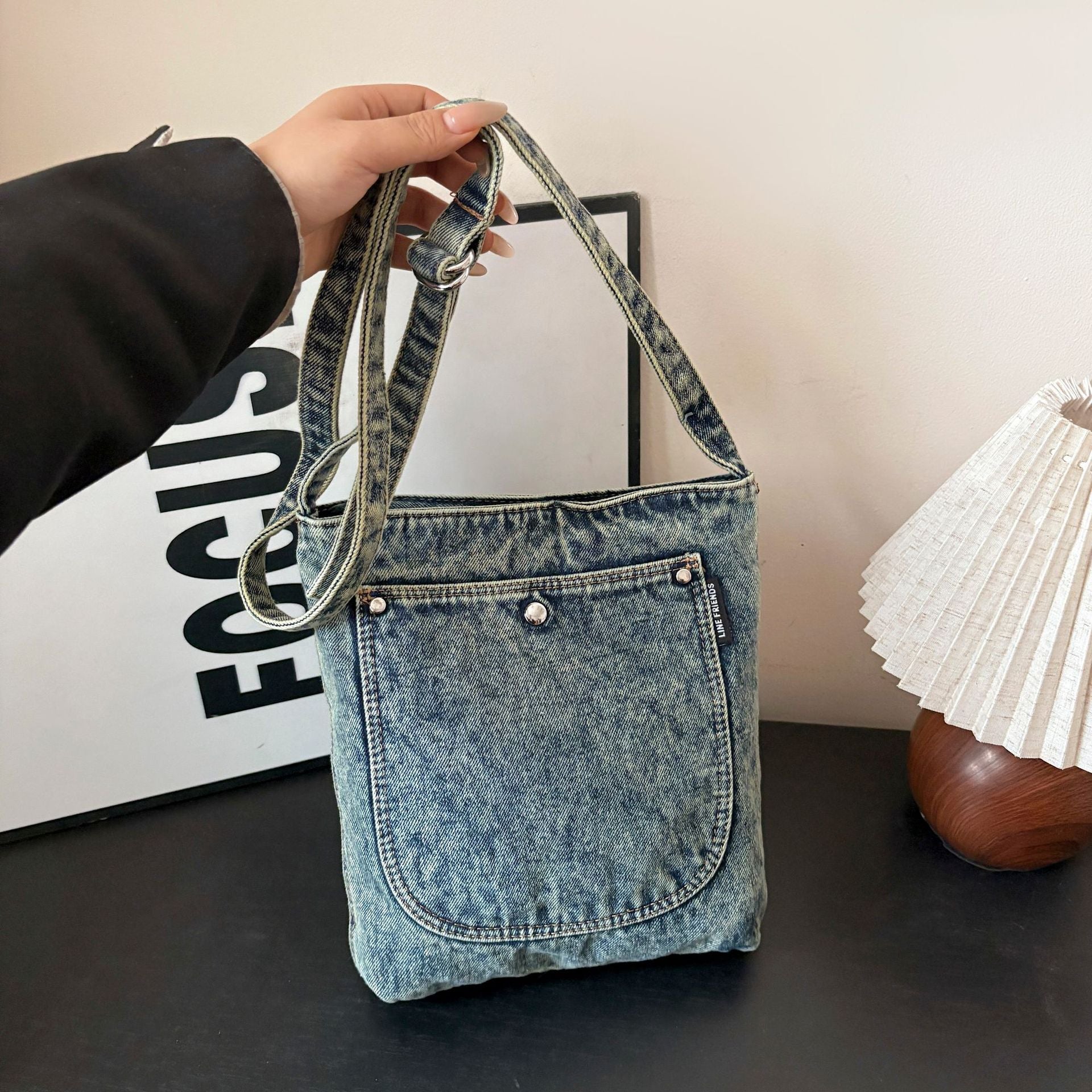 Large Capacity Retro Denim Messenger Bag for Commuting