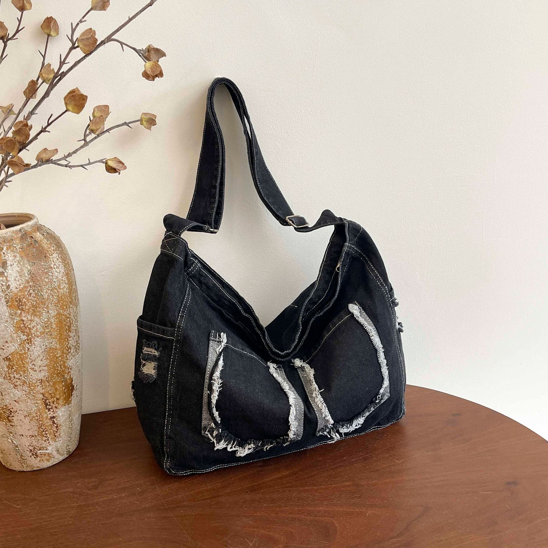 Personalized Raw Edge Denim Shoulder Bag Casual Messenger Bag