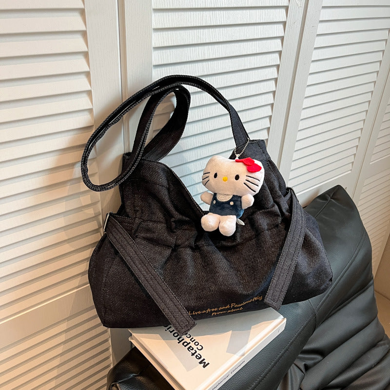 Large Capacity Denim Shoulder Bag for Daily Use