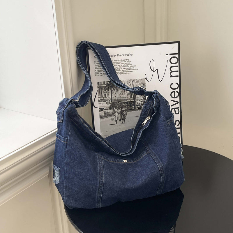 Harajuku Washed Denim Messenger Bag Literary Style Dumpling Bag