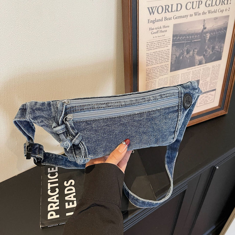 Retro Denim Fanny Pack Casual Shoulder Bag Trendy Versatile