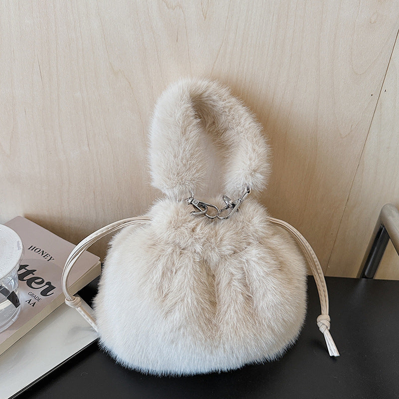 Light Luxury Plush Bucket Bag Cute Soft Handbag Shoulder Bag