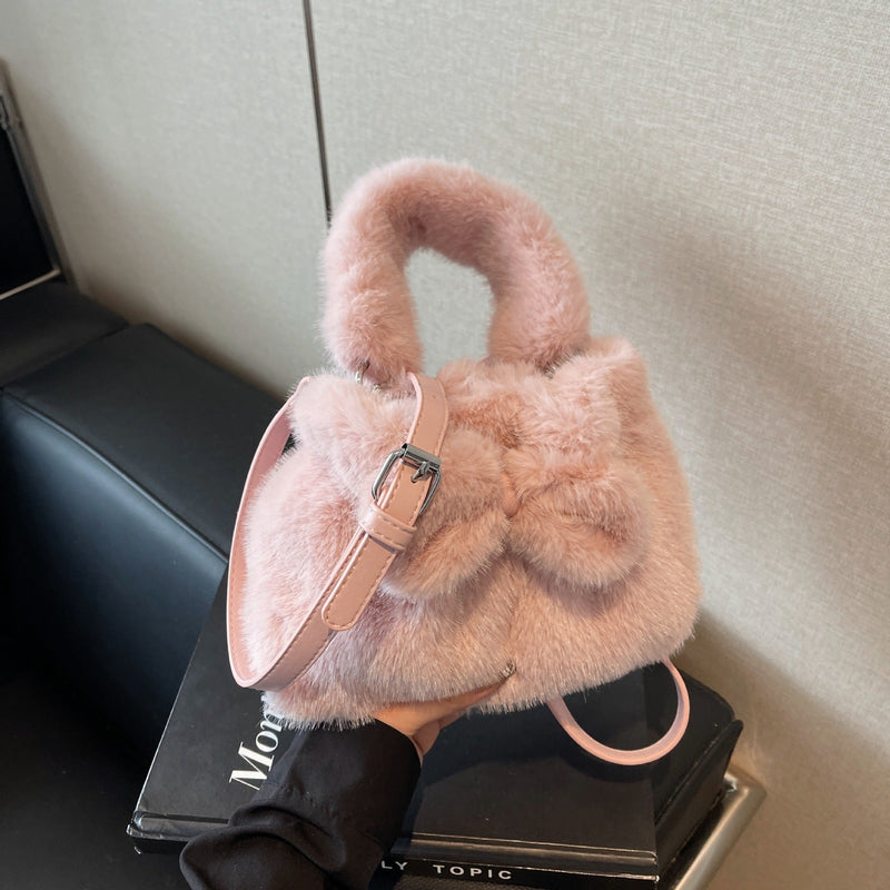 Retro Plush Bow Bag Fluffy Fashion Messenger Bag