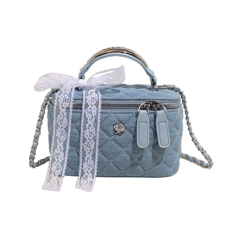 High-End Women's Denim Rhombus Chain Handbag Messenger Bag