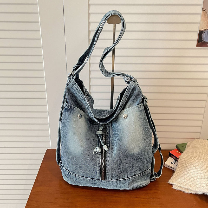 Large-Capacity Denim Backpack Daily Commuting Tote Bag