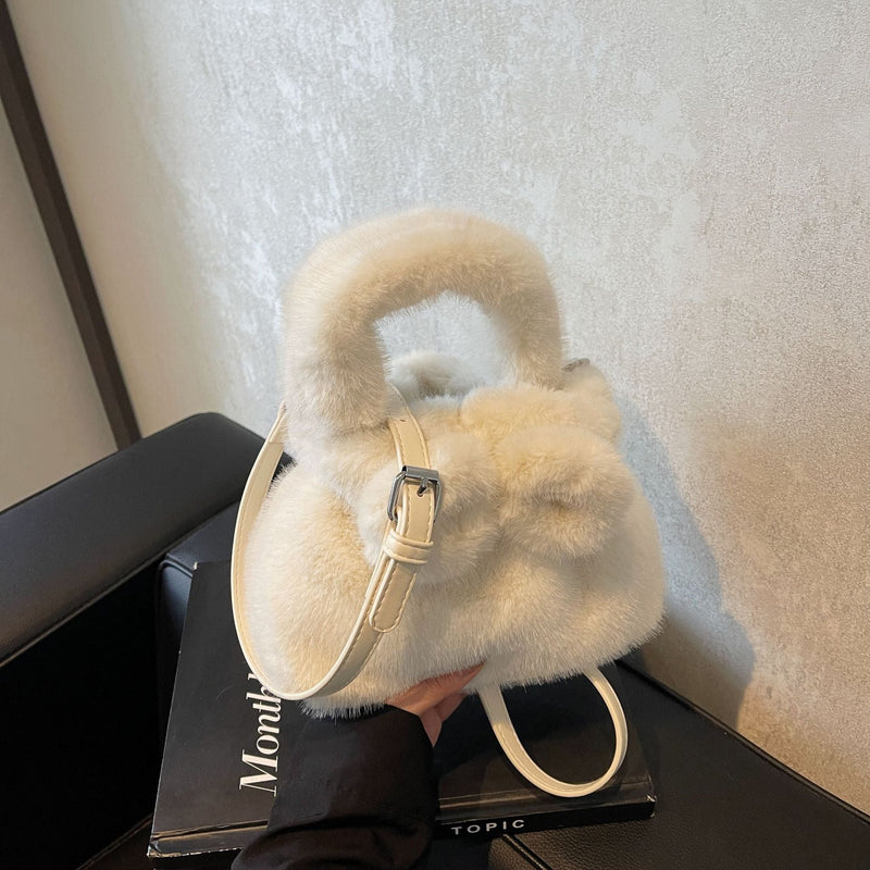 Retro Plush Bow Bag Fluffy Fashion Messenger Bag