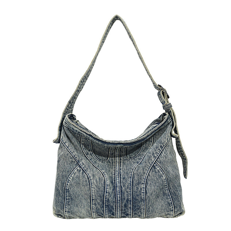 Retro Denim Croissant Messenger Bag Large Capacity Thickened Fabric