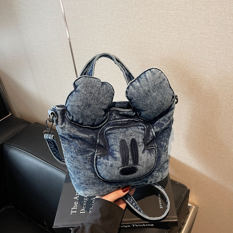 Retro Mickey Mouse Denim Messenger Bag