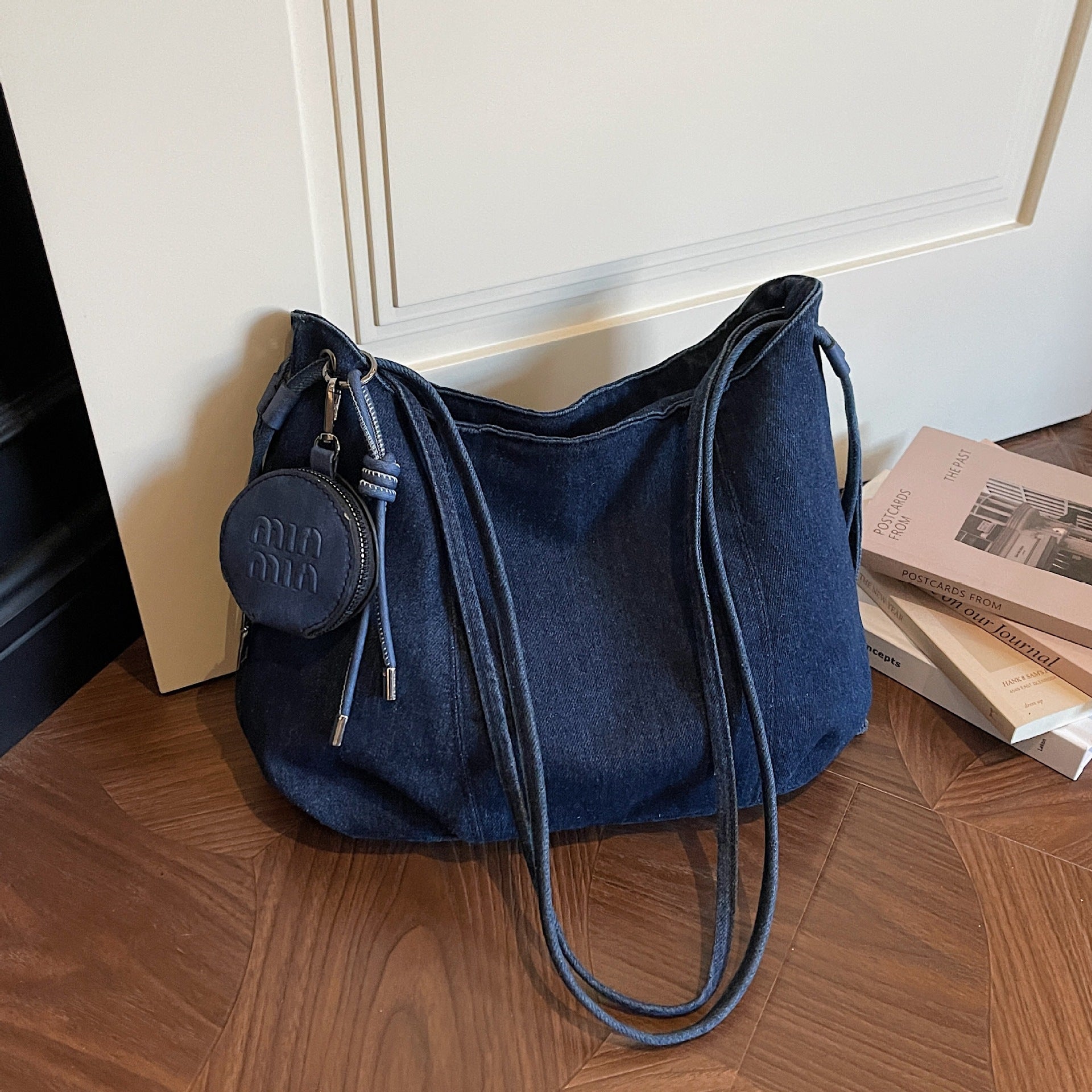 Miu Denim Dumpling Bag Large Capacity Shoulder Crossbody Retro Washed
