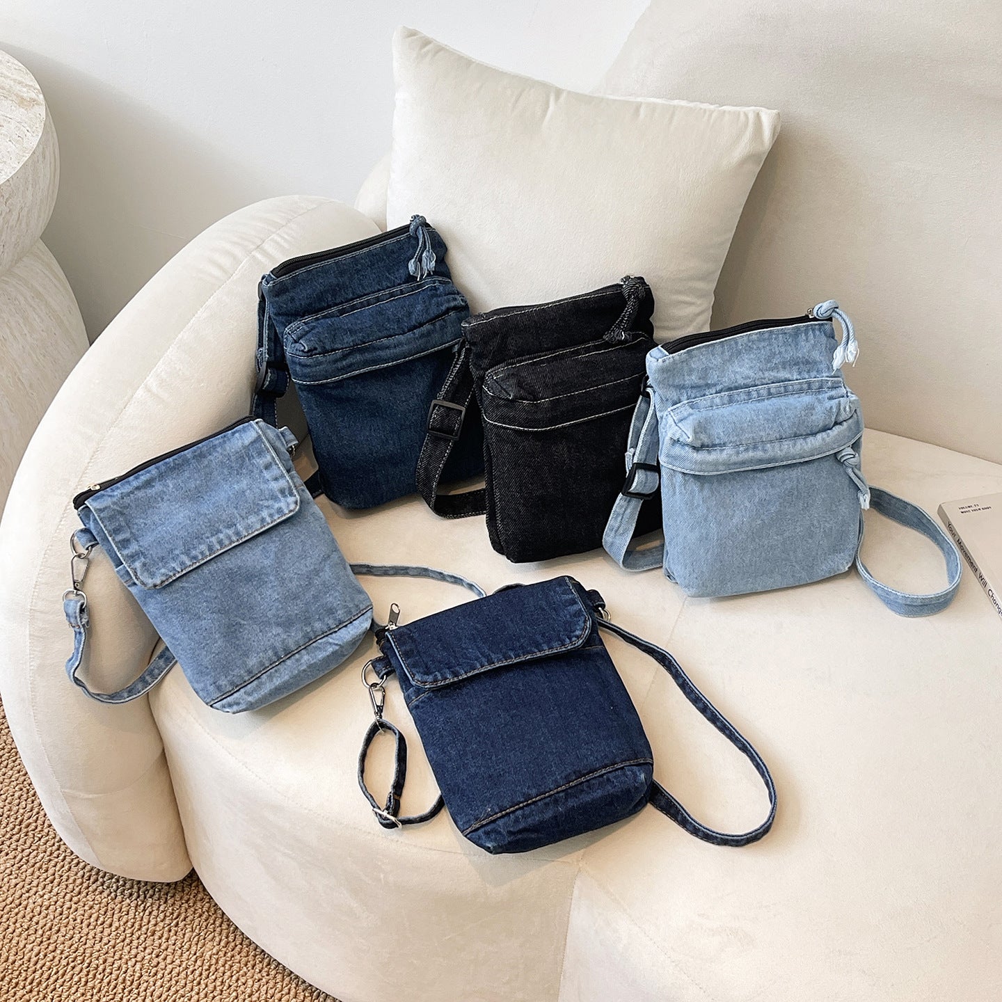 Personalized Washed Denim Messenger Bag