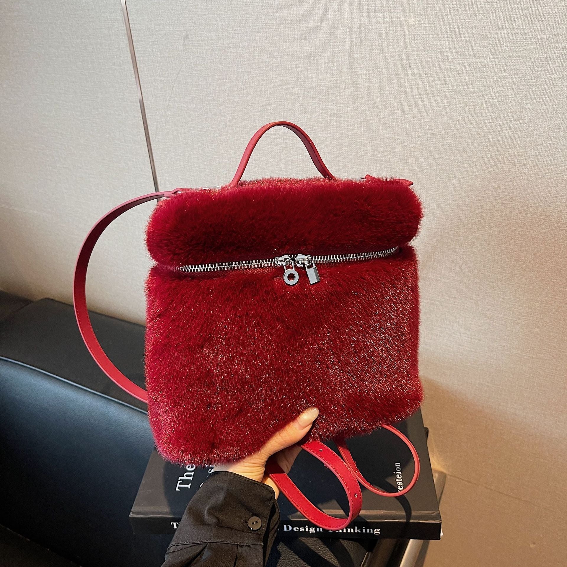 Autumn Winter Commuter Backpack Large Capacity Wool Messenger Bag