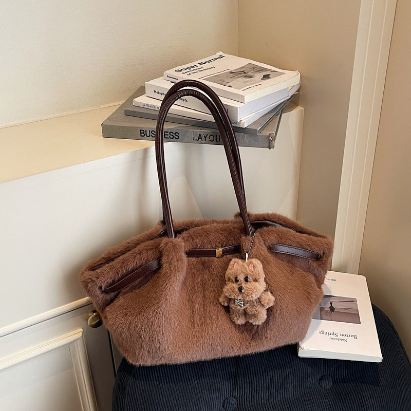 Demellier Plush Shoulder Bag Retro Fashion Large Capacity Tote