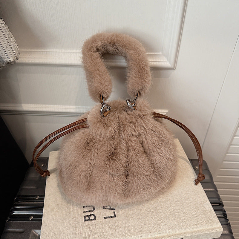 Light Luxury Plush Bucket Bag Cute Soft Handbag Shoulder Bag