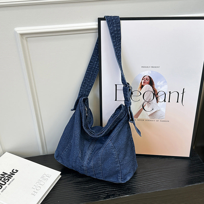 Retro Denim Croissant Messenger Bag Large Capacity Thickened Fabric