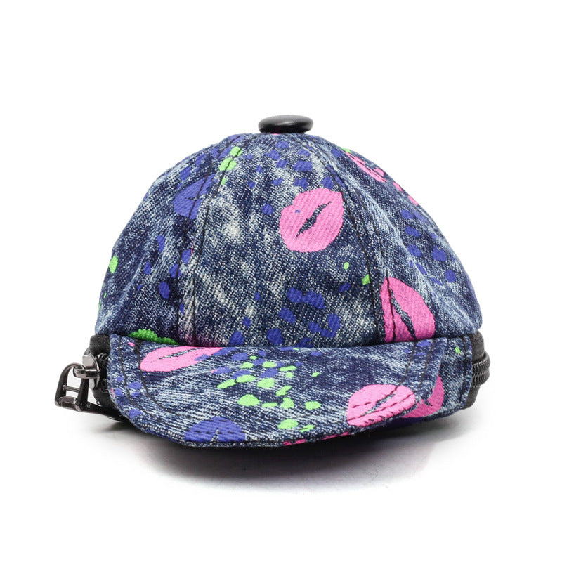 Denim Baseball Cap Messenger Bag with Earphones Storage
