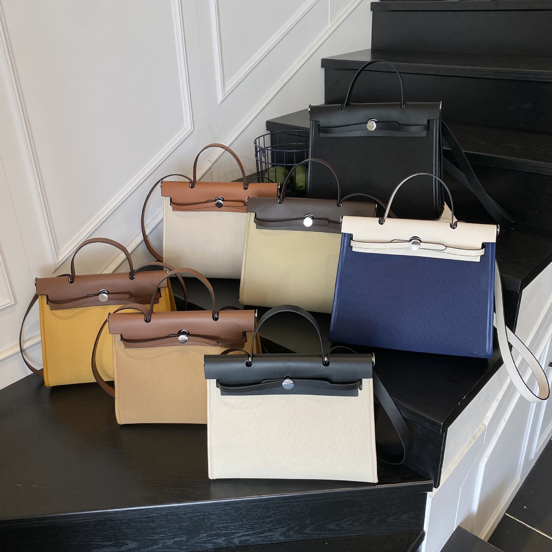 High-End Canvas Splicing Kelly Bag Large-Capacity Shoulder Bag