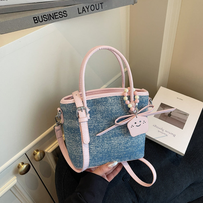 Denim Diamond Bucket Bag Commuter Vegetable Basket Handbag
