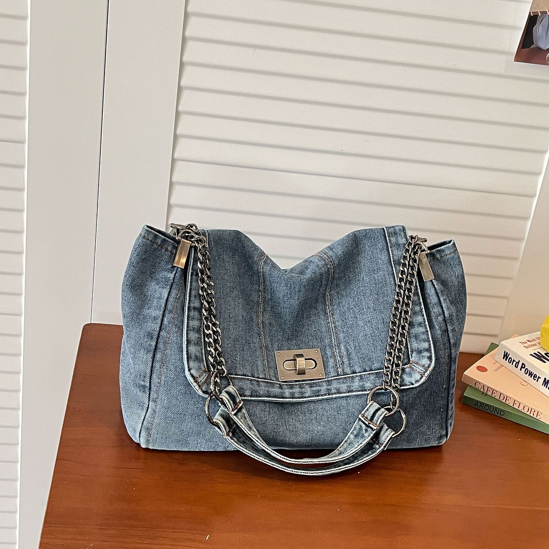 Denim Canvas Tote Bag Retro Commuter Shoulder Bag