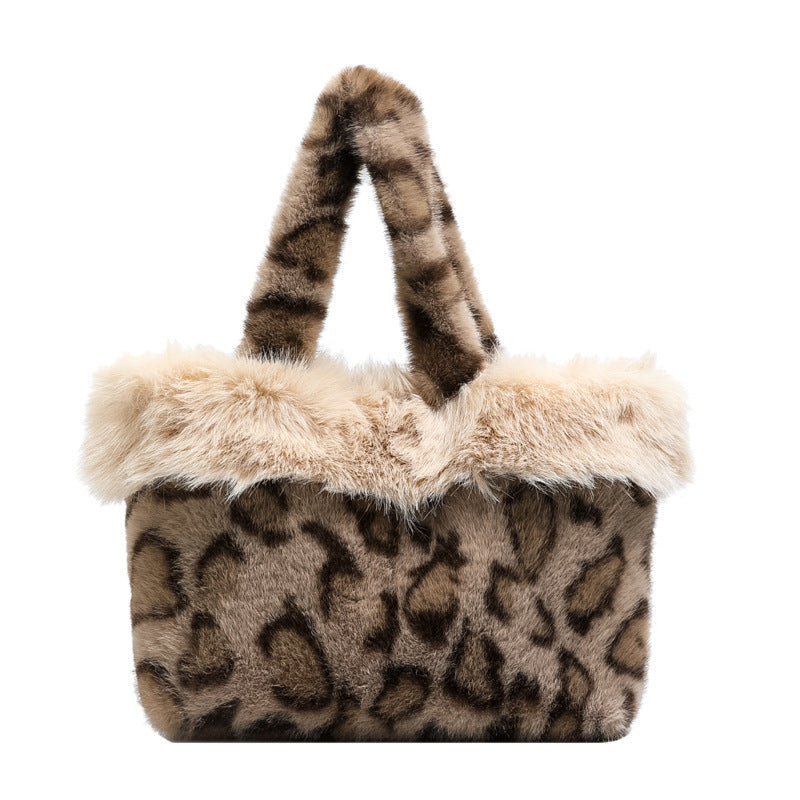 Leopard Print Plush Handbag Cute Girl Commuting Personalized Underarm Bag