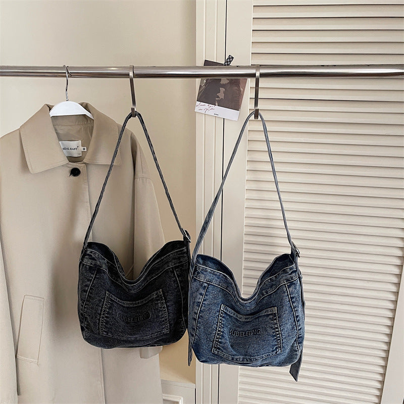 Large Capacity Denim Commuter Tote Bag