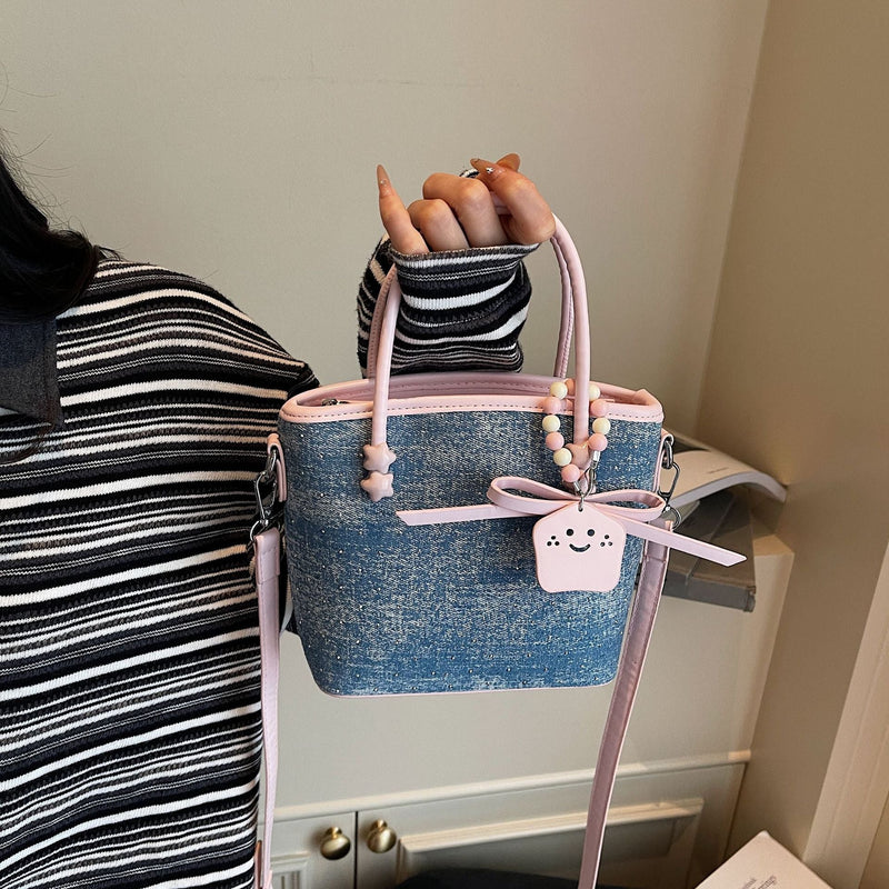 Denim Diamond Bucket Bag Commuter Vegetable Basket Handbag