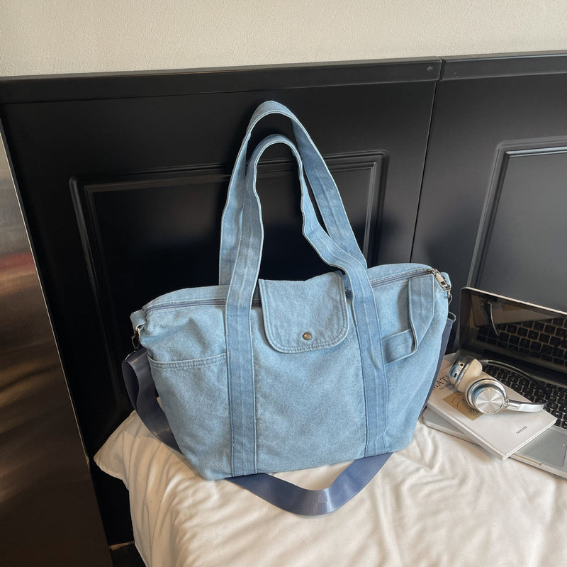 Trendy Large Capacity Denim Dragon Tote Bag for Women