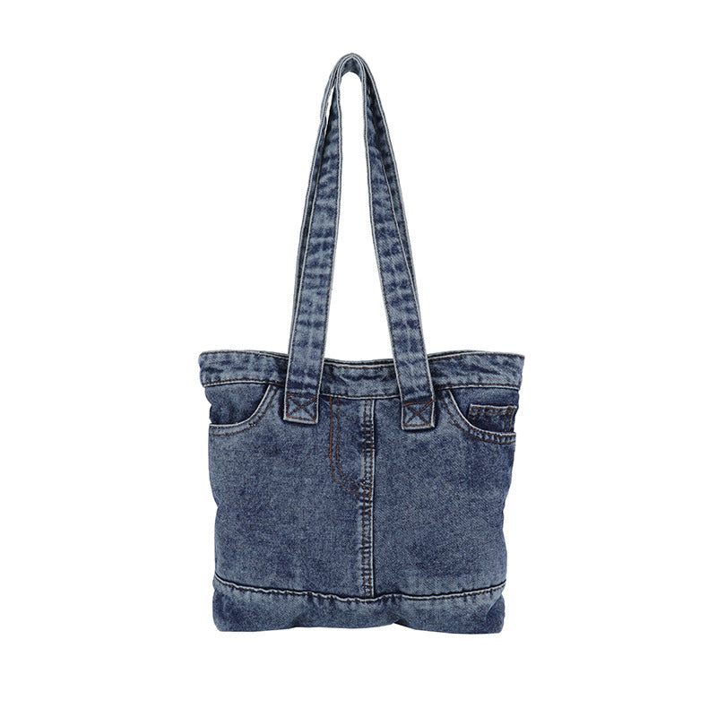 Retro Denim Shoulder Bag Large Capacity Literary Casual Versatile Commuting Tote