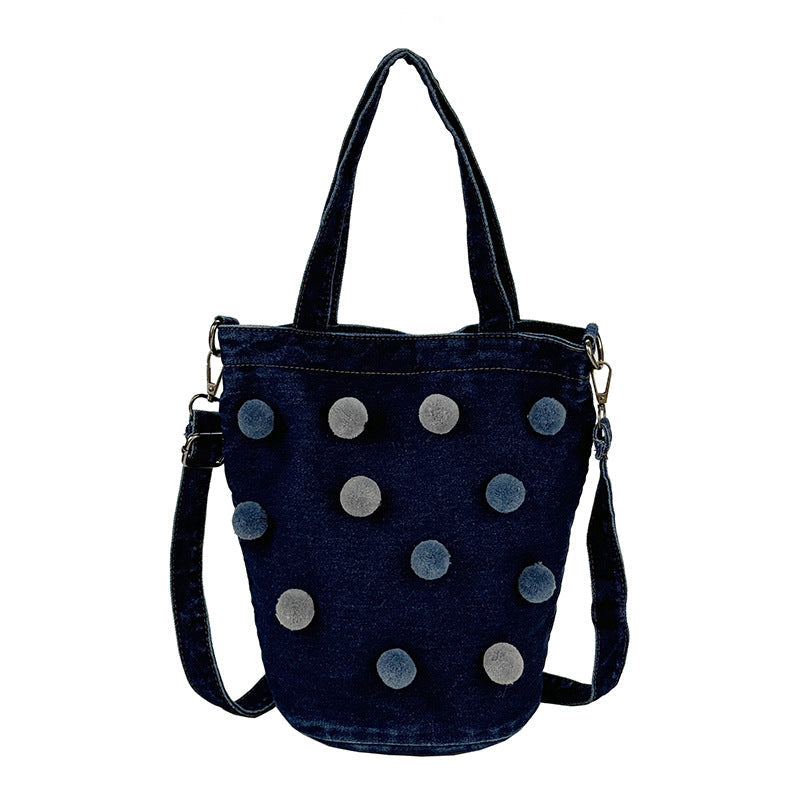Personalized Polka Dot Retro Denim Bucket Bag
