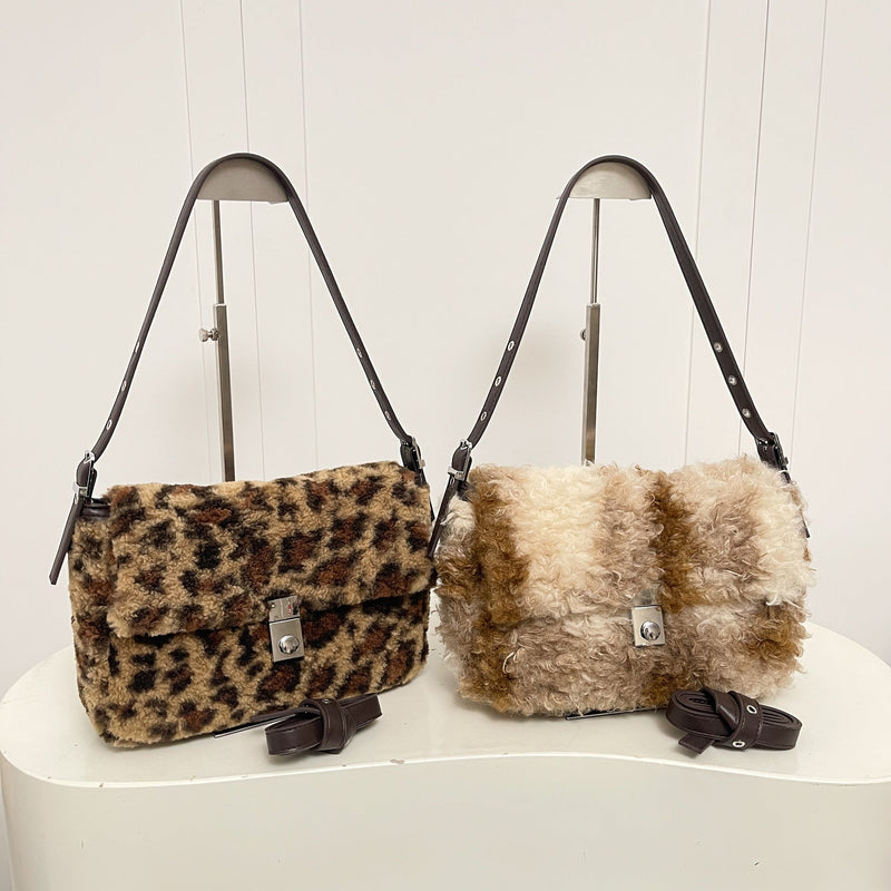 Super Fire Leopard Print Plush Bag Women's Trendy Underarm Bag